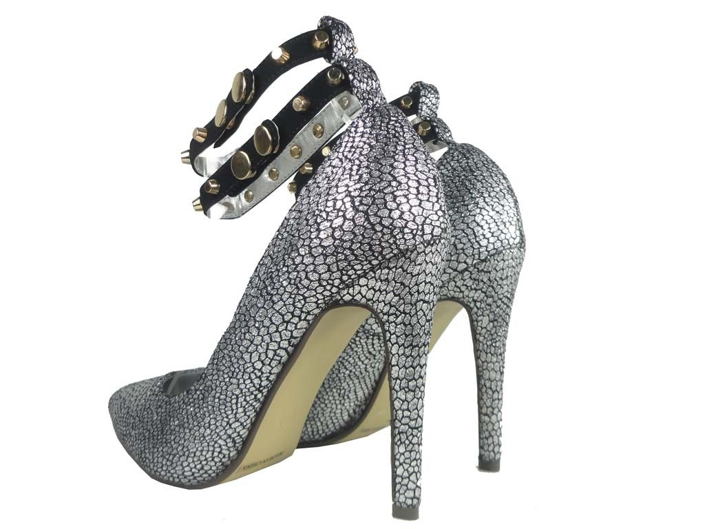 Sudraba stiletto papēži ar potītes siksnu - 4