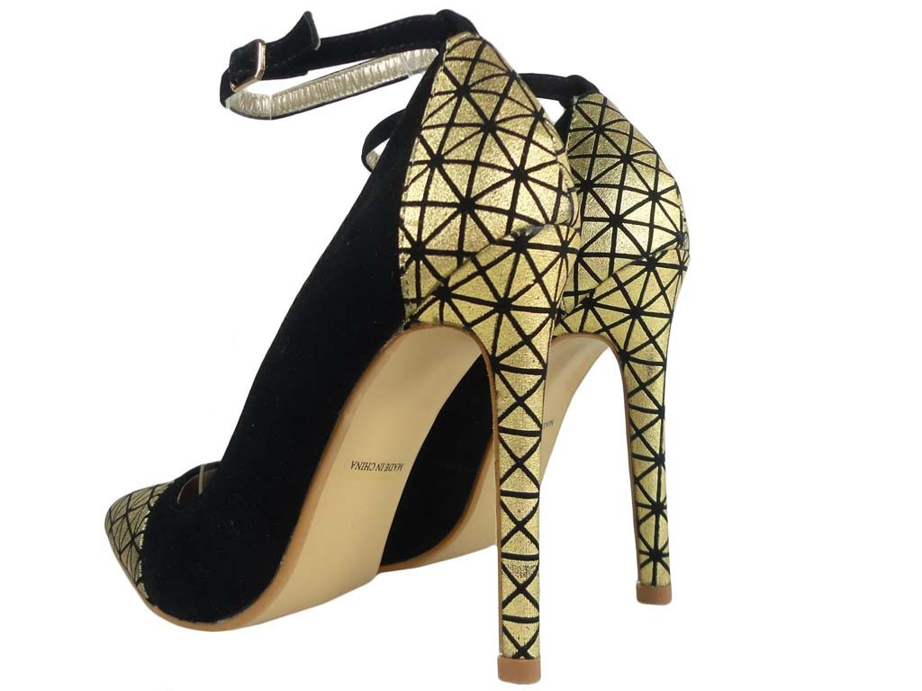 Zelta melni stilettos ar potītes siksnu - 4