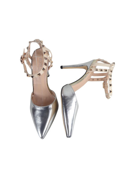 Silberne Stilettos mit Knöchelriemen - 2