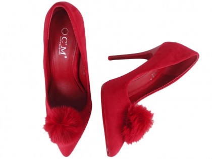 Red suede pins with pompom - 2