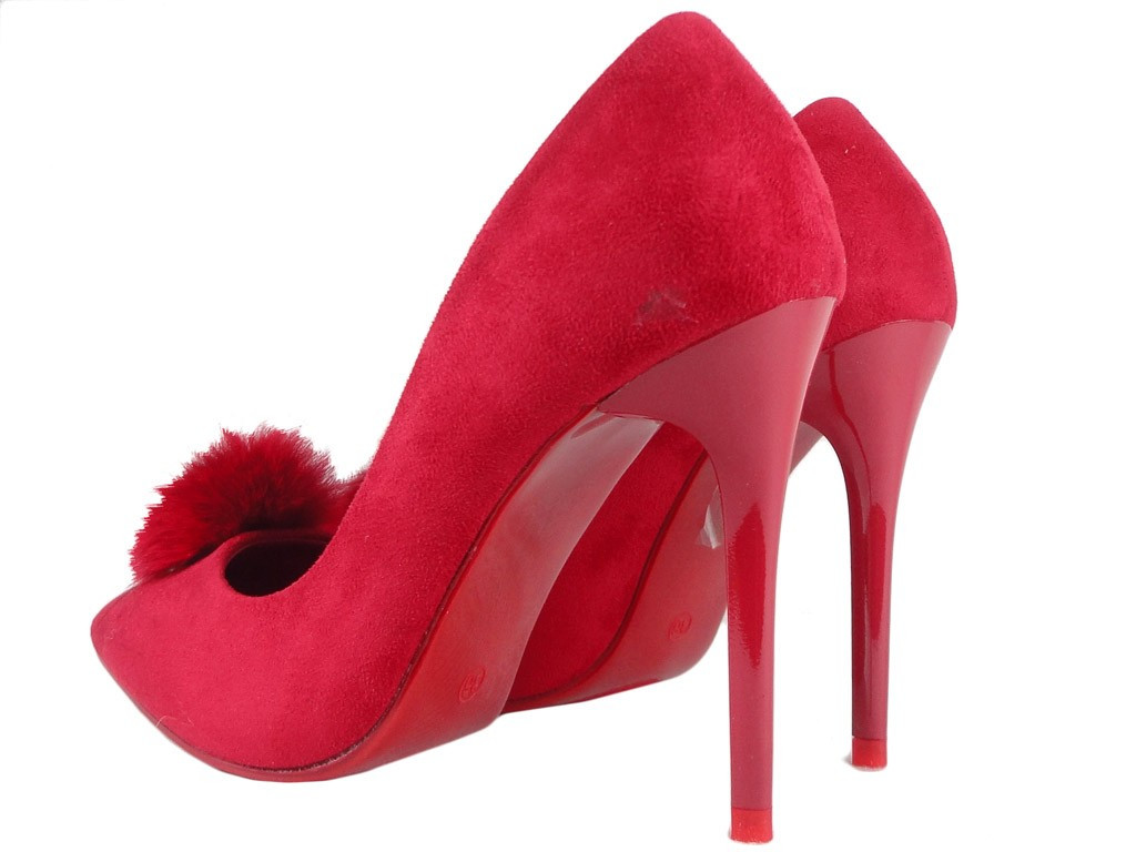 Épingles en daim rouge avec pompon - 4