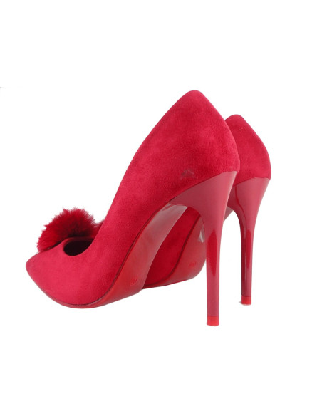Red suede pins with pompom - 4