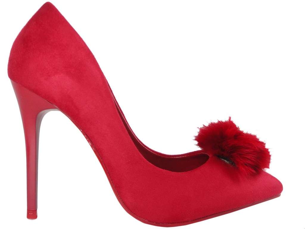 Red suede pins with pompom - 1