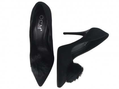 Black suede pins with pompom - 2