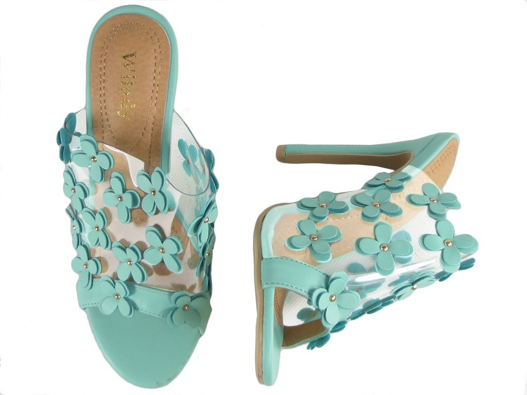 Clear blue ladies' flip-flops in heel - 2