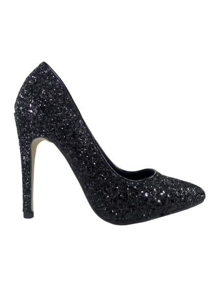 Melni mirdzoši brokāta stilettos - 1