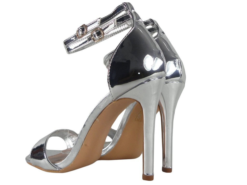 Sudraba spoguļstikla siksniņas sandales ar stiletto siksnu - 4
