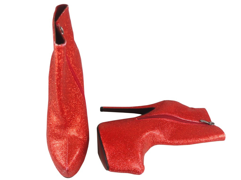 VYSOKÉ OPATRENIA VYSOKÉ Členkové čižmy ČERVENÉ GLITTER - 2