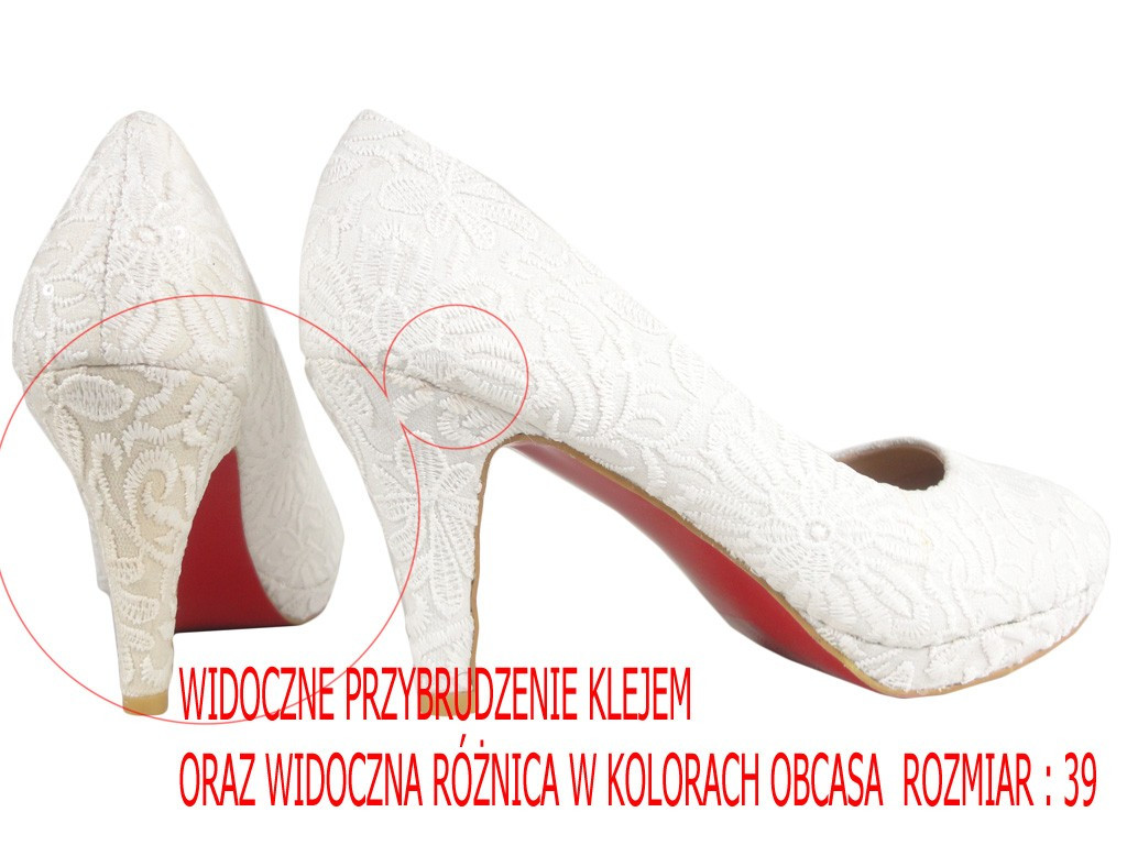 BIAŁE KORONKOWE NISKIE SZPILKI ŚLUBNE - 7