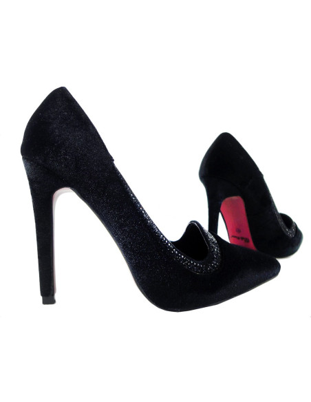 Melni velūra stilettos ar cirkoniem sūkņi - 3