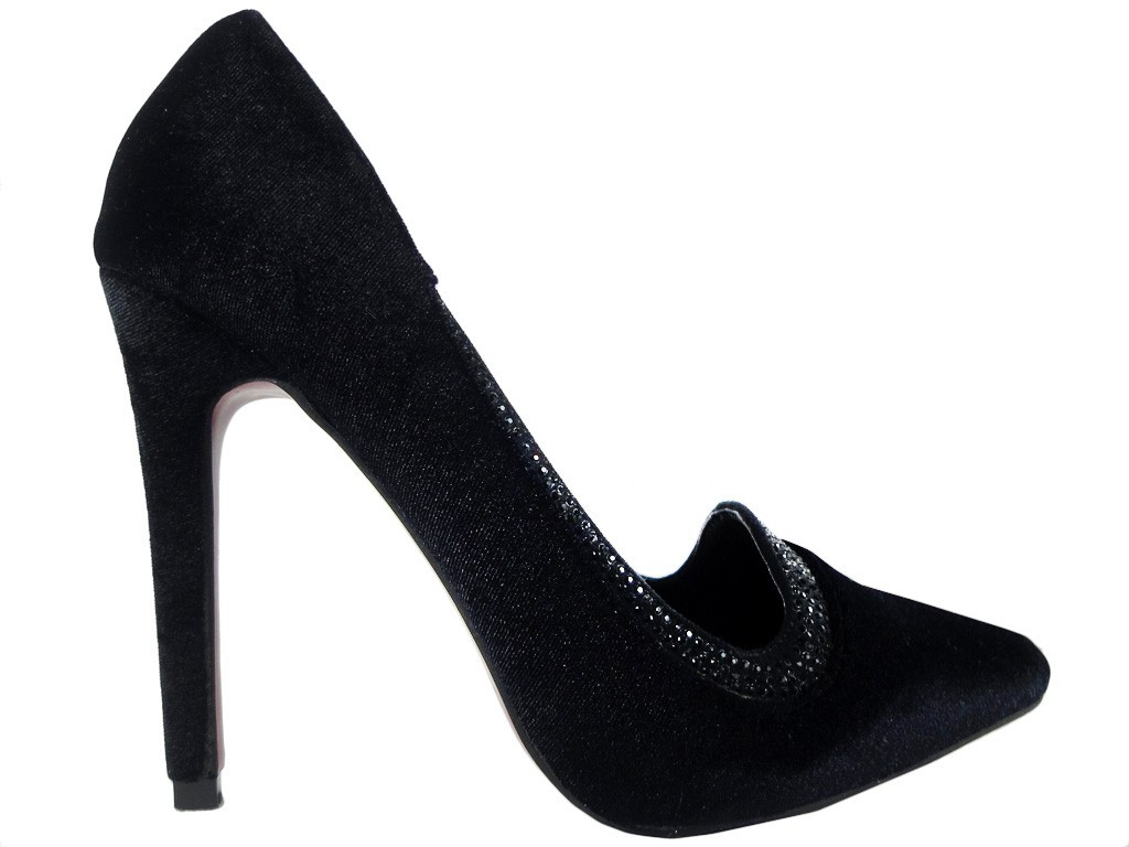 Melni velūra stilettos ar cirkoniem sūkņi - 1