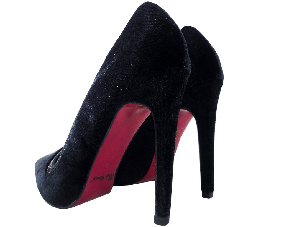 Melni velūra stilettos ar cirkoniem sūkņi - 4