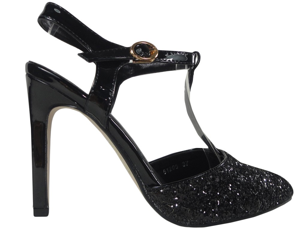 Black brocade pins with an ankle strap - 1