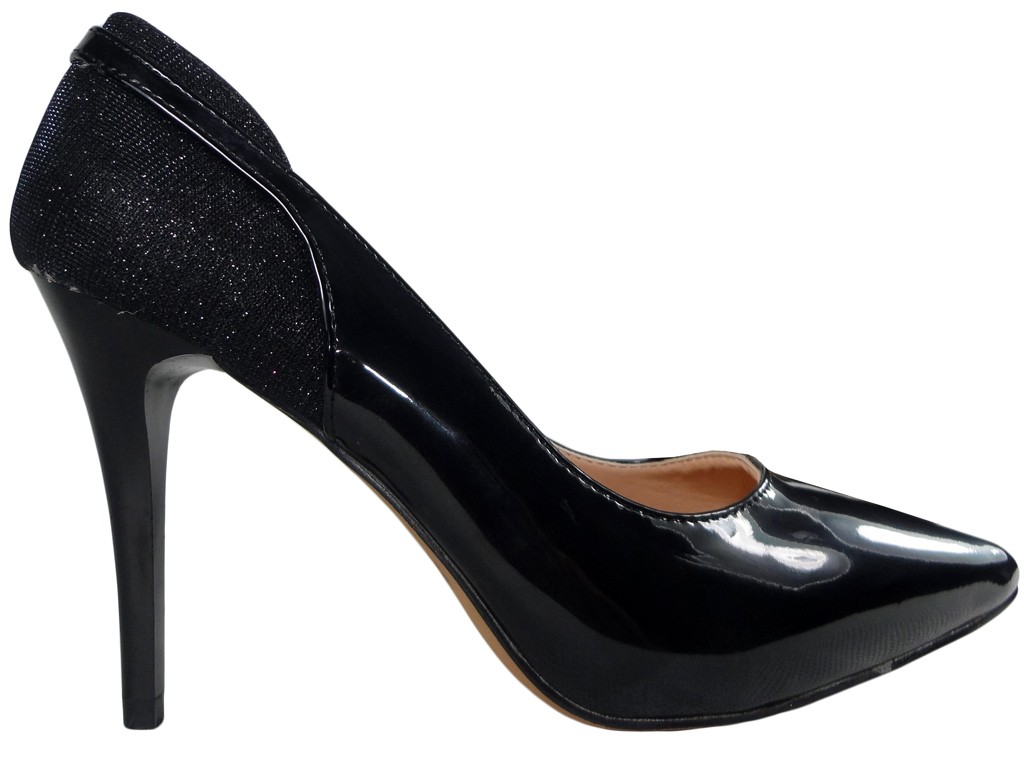 Melni stiletto sūkņi spīdīgi skaisti apavi - 1