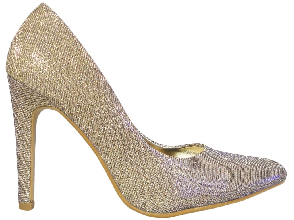 Жіночі золоті переливчасті туфлі на шпильці - 1
