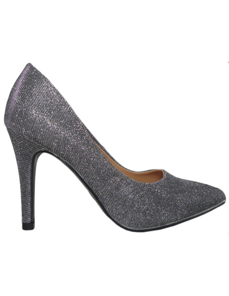 Sudrabaini pelēki mirdzoši stiletto pumpji - 1
