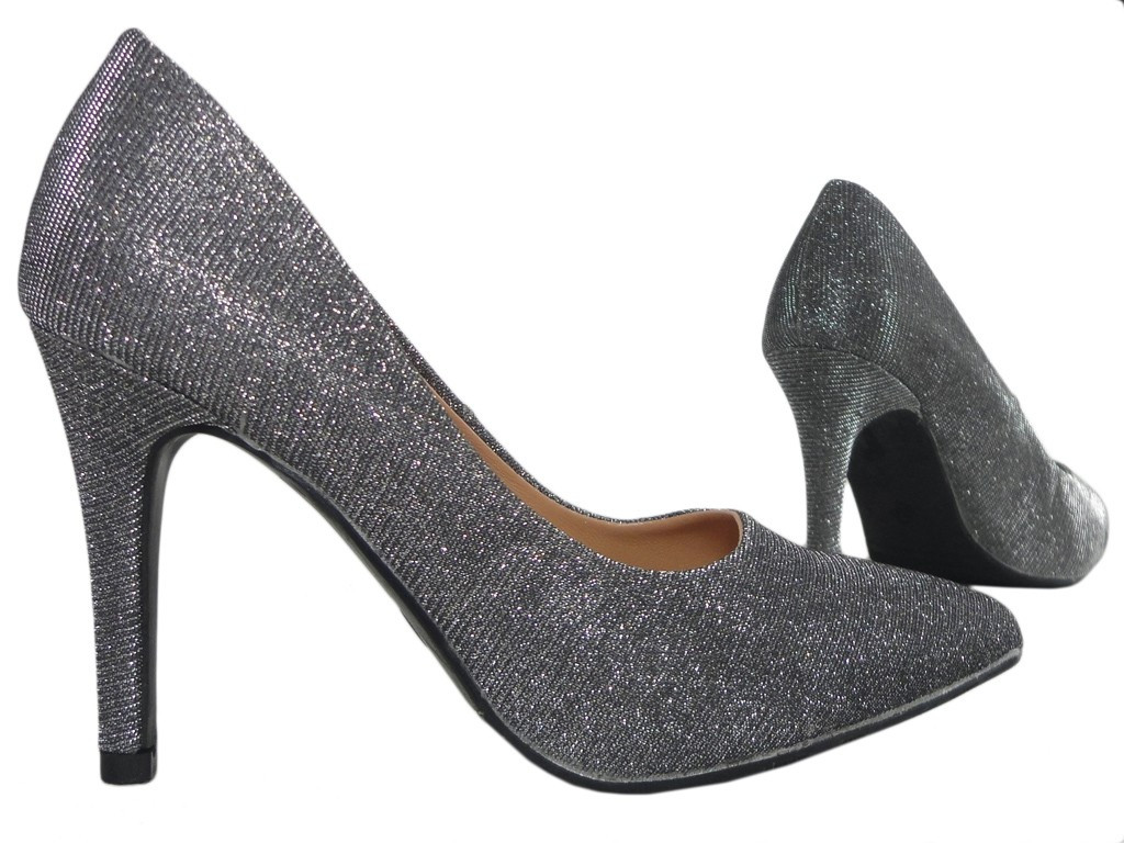 Striebornošedé dúhové lodičky na podpätku - 3