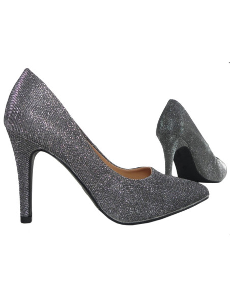 Сріблясто-сірі переливчасті туфлі на шпильці - 3