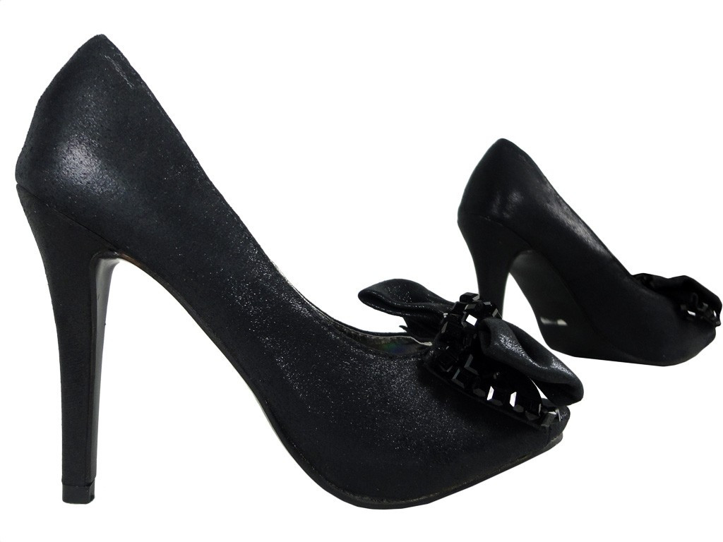 Tocuri înalte negre cu fundă pantofi de damă - 3
