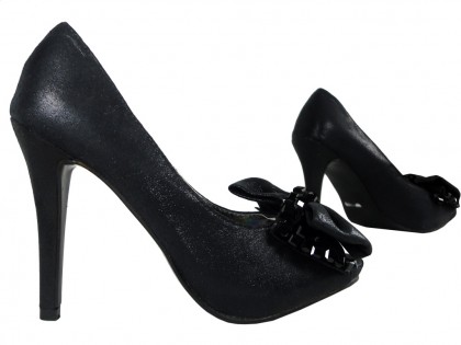 Černé vysoké podpatky s mašlí dámské boty - 3