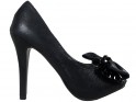 Černé vysoké podpatky s mašlí dámské boty - 1