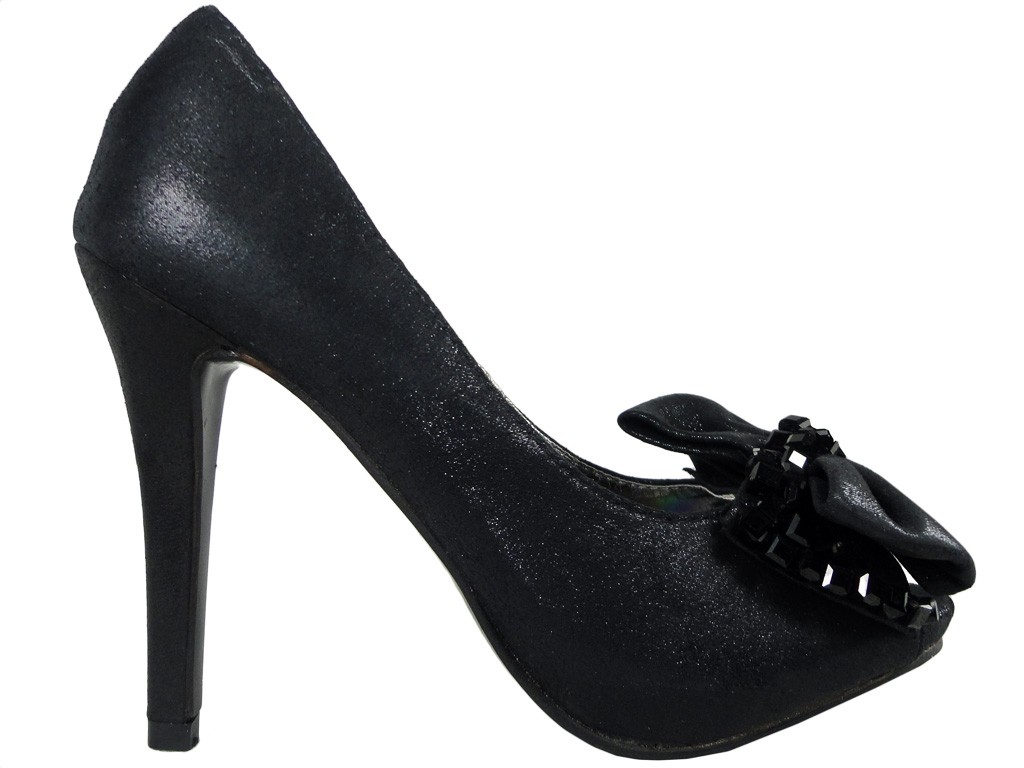 Čierne vysoké podpätky s mašličkou dámske topánky - 1