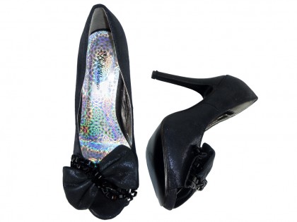 Čierne vysoké podpätky s mašličkou dámske topánky - 2