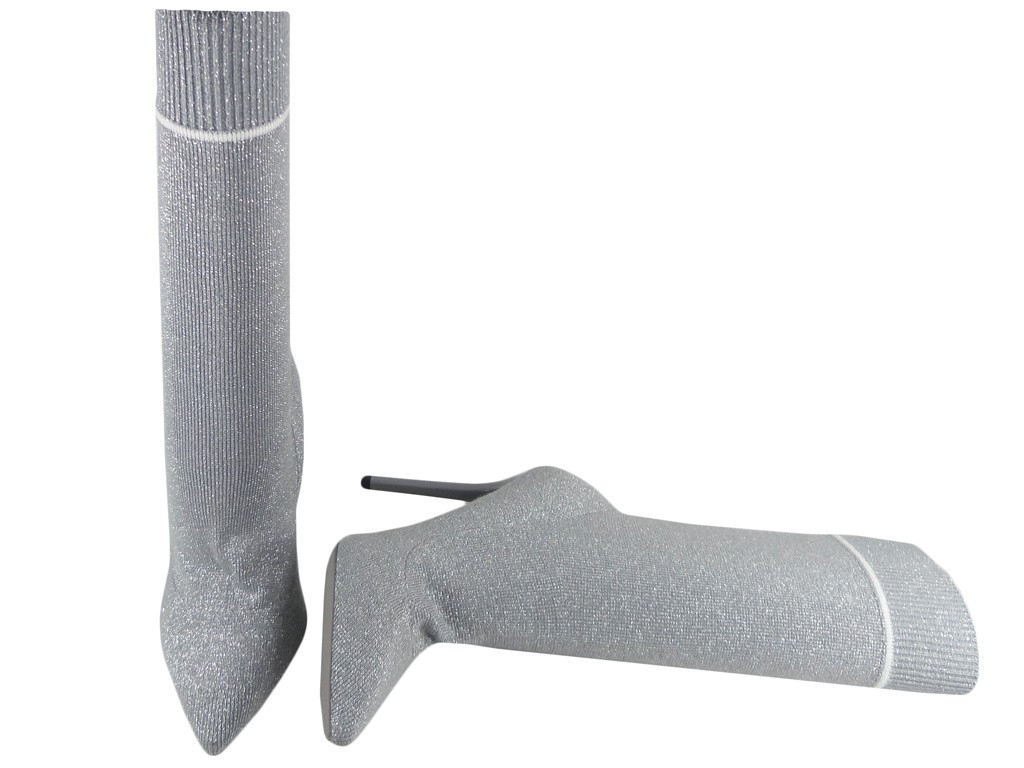 Šedé vysoké podpatky kotníkové boty ponožky sportovního stylu - 2