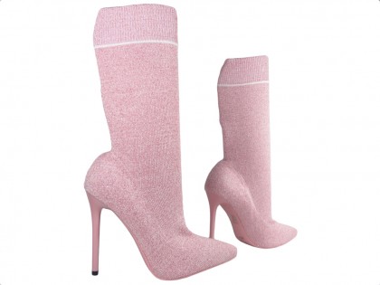 Růžové kotníkové boty na vysokém podpatku ponožky sportovního stylu - 3