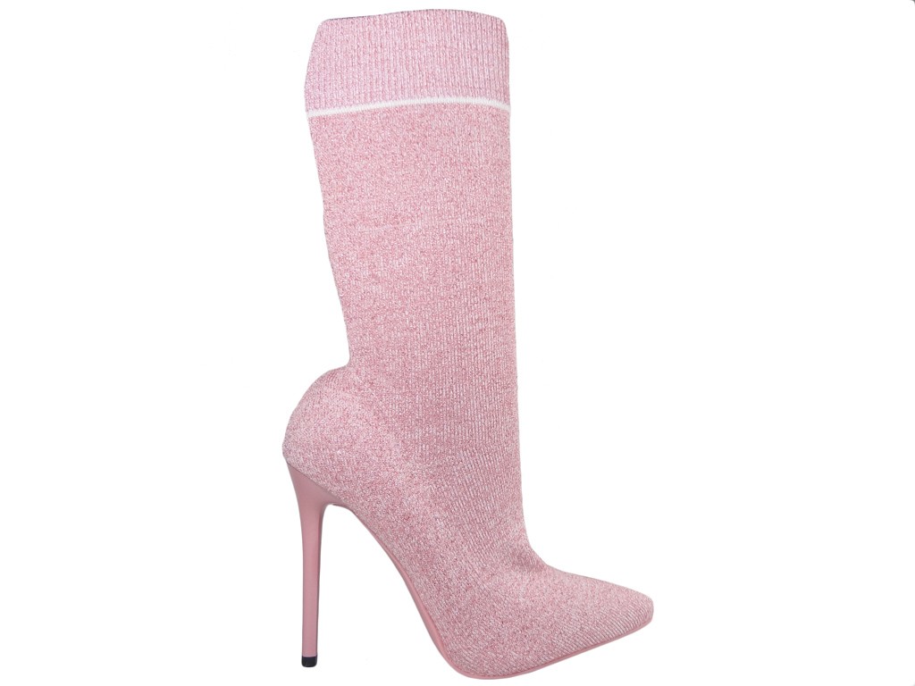 Rózsaszín magas sarkú bokacsizma zokni sport stílus - 1