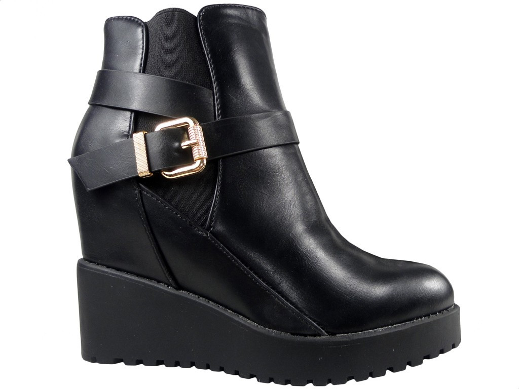 CZARNE BUTY BOTKI DAMSKIE NA KOTURNIE 