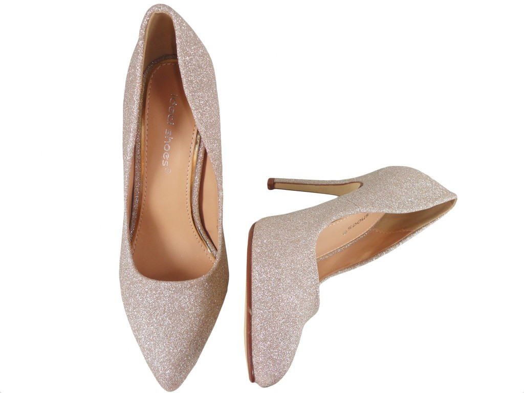 Golden glitter pins ladies' shoes - 2