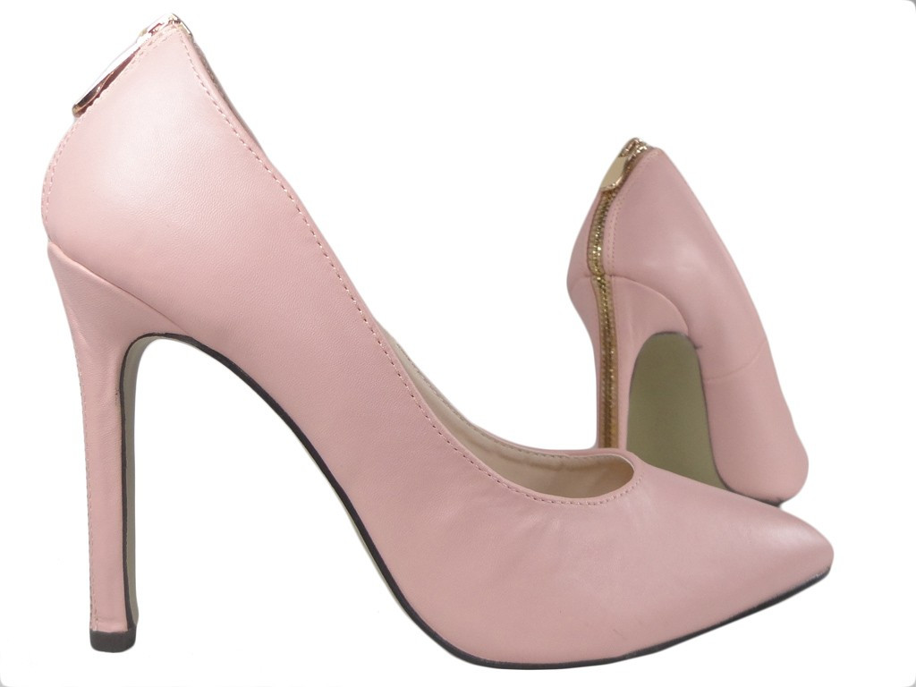 Jasno różowe pink buty szpilki z ekspresem  - 3