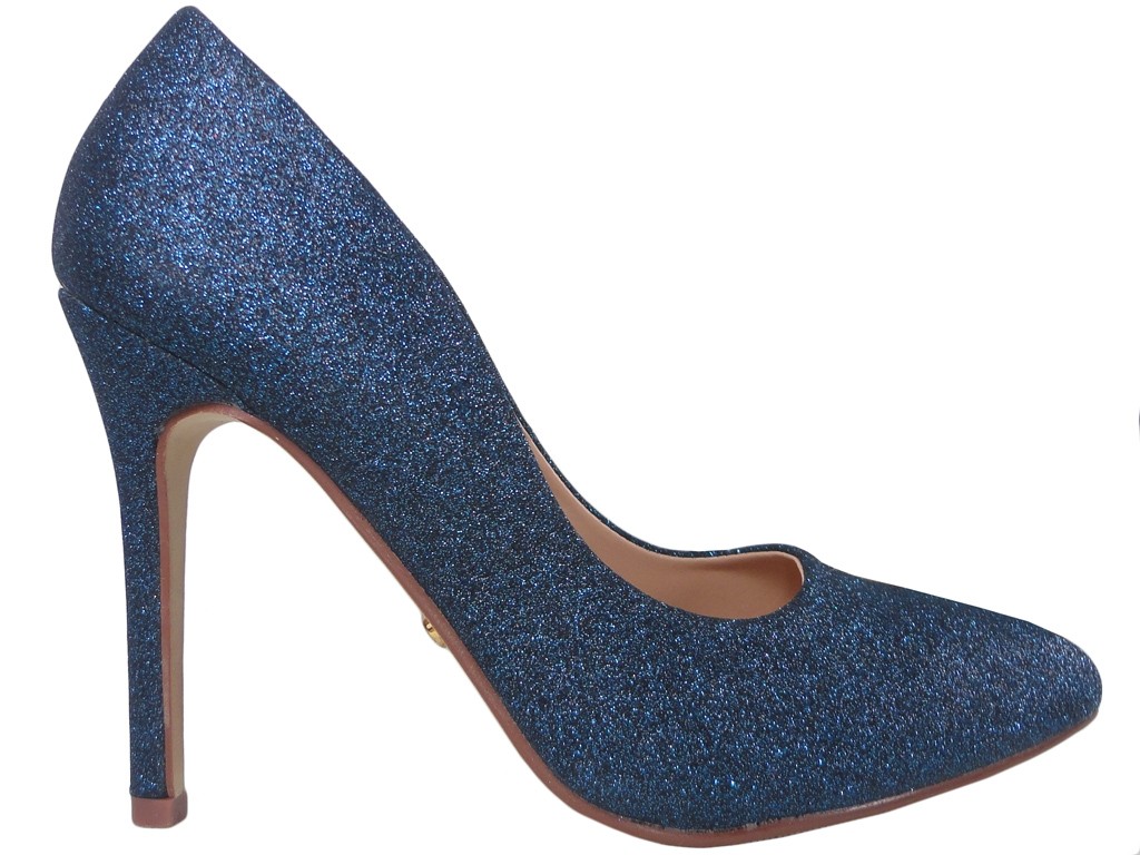 Kobalta zilas stiletto brokāta kurpes - 1