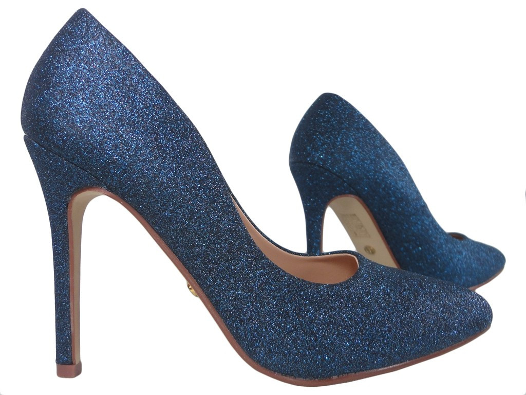 Kobaltowe granatowe szpilki brokatowe buty - 3