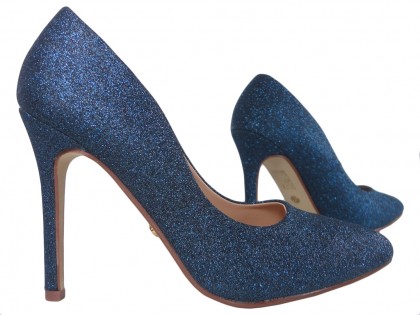 Kobalta zilas stiletto brokāta kurpes - 3