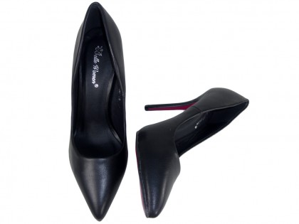 Čierne vysoké podpätky matné dámske topánky tvarovo - 2