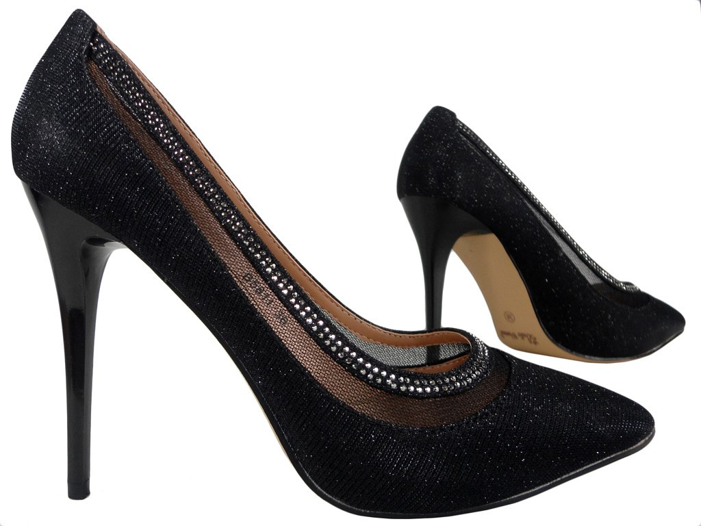 Black brocade pins boots with zirconia - 3