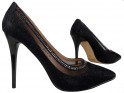 Schwarze Brokat-High-Heels-Schuhe mit Zirkonen - 3