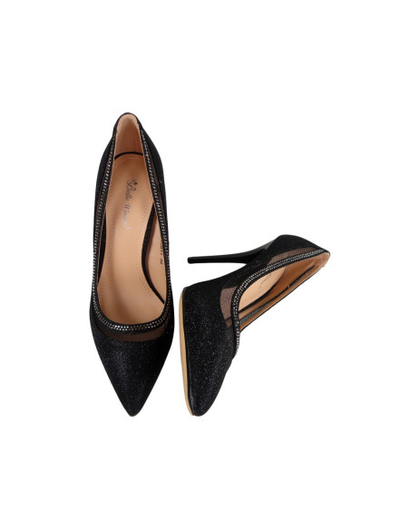 Melni brokāta stiletto papēži ar cirkoniem - 2