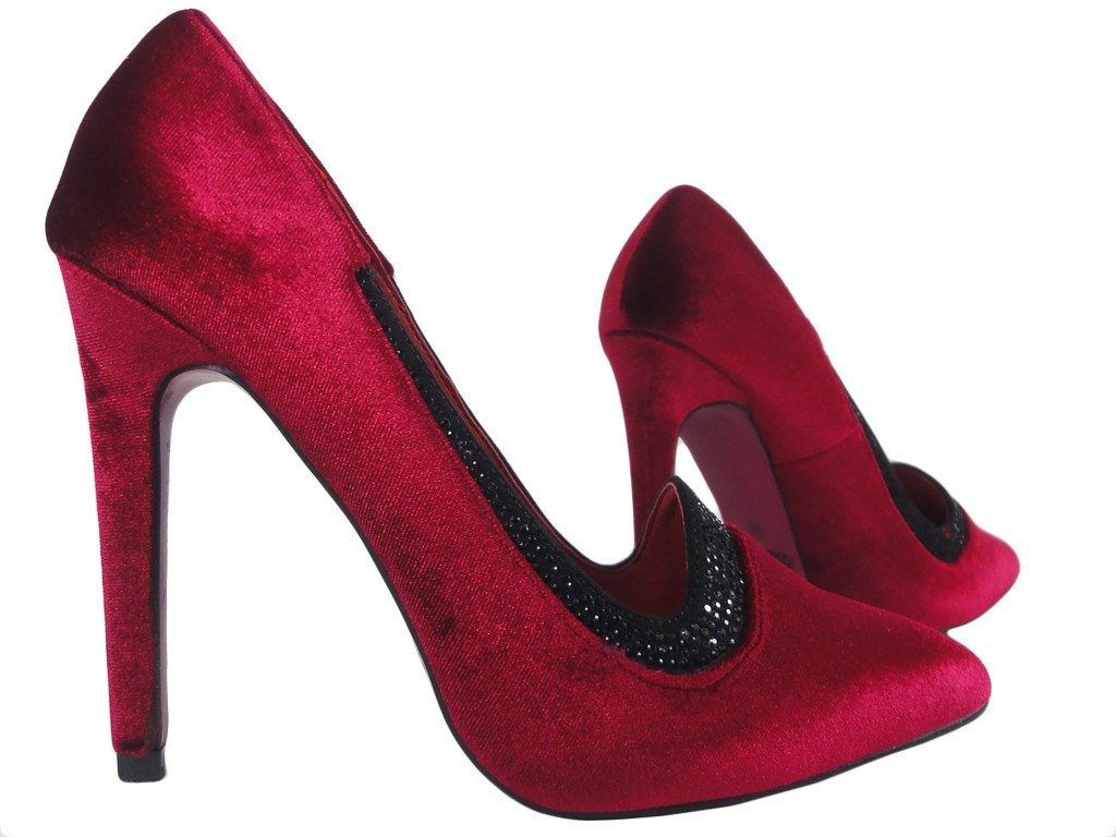 Rote Velours High Heels Damenschuhe - 3