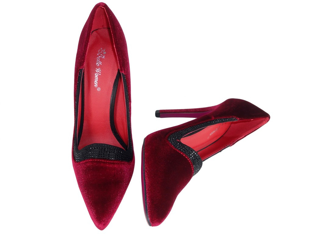 Rote Velours High Heels Damenschuhe - 2