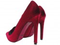 Czerwone welurowe szpilki buty damskie - 4