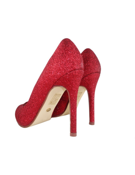 Czerwone szpilki brokatowe buty damskie - 4
