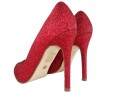 Червоні парчеві жіночі туфлі на шпильці - 4