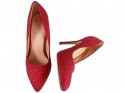 Pantofi pentru femei cu toc înalt din brocart roșu - 2