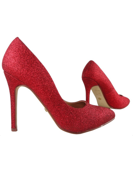 Rote High Heels Brokat Damenschuhe - 3