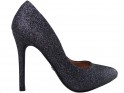 Чорні парчеві жіночі туфлі на шпильці - 1