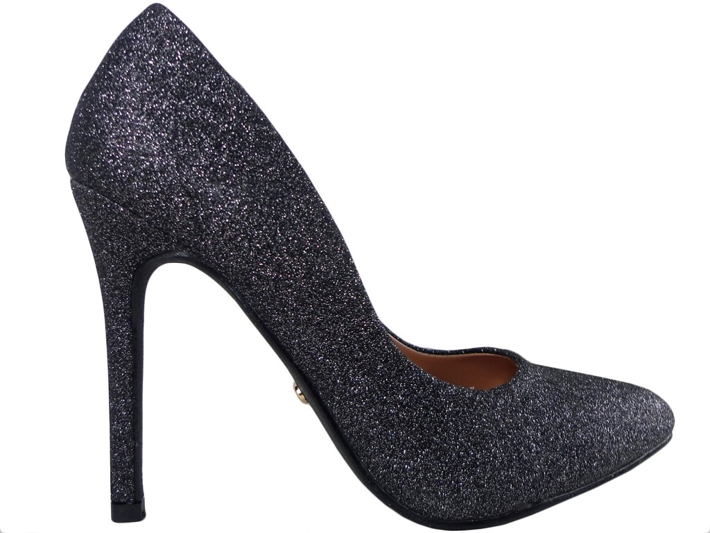Melni stiletto brokāta sieviešu apavi - 1