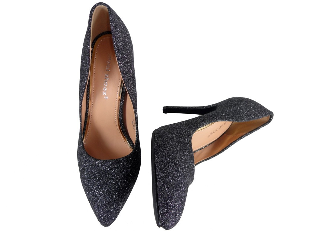 Melni stiletto brokāta sieviešu apavi - 2